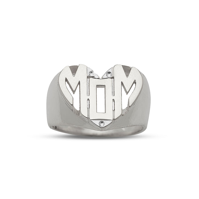 Block Mom Signet Heart .925 Sterling Silver Ring