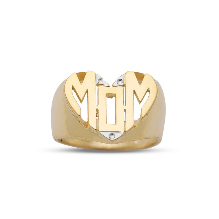 Block Mom Signet Heart Gold Ring