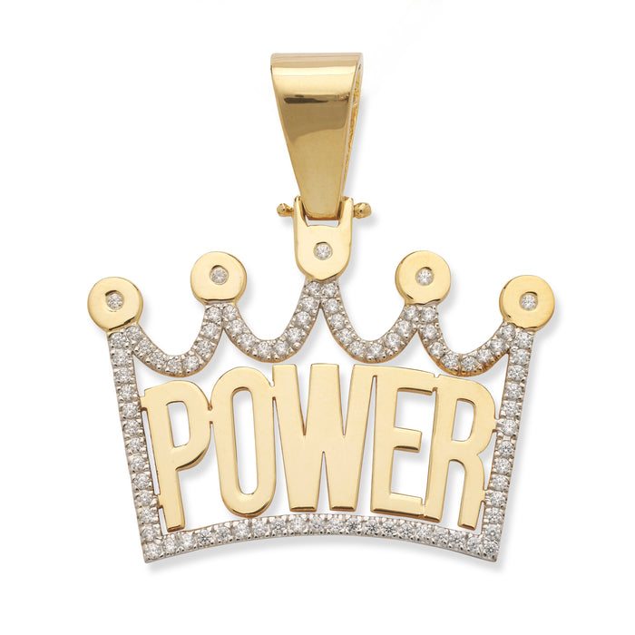 Gold Nameplate Pendant with Crown and Diamonds/CZ Stone