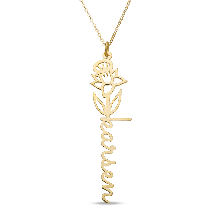 Birth Flower Gold Nameplate Necklace