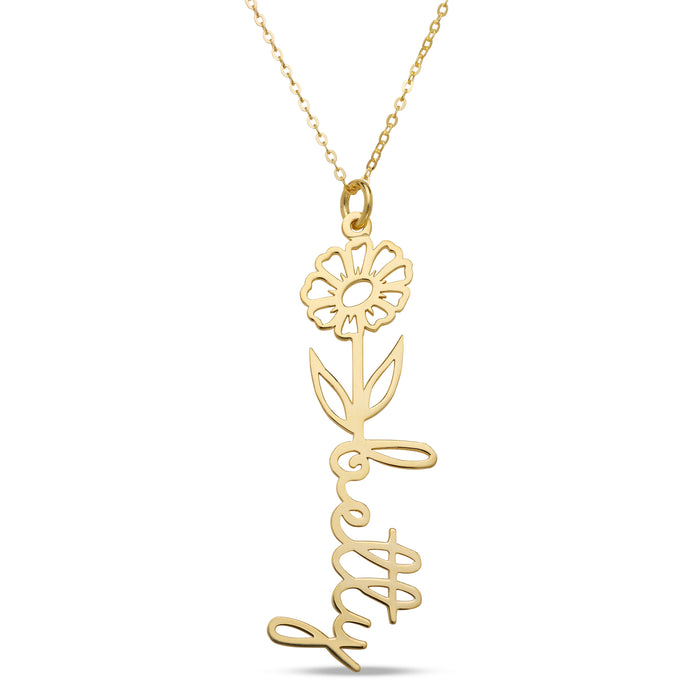 Birth Flower Gold Nameplate Necklace