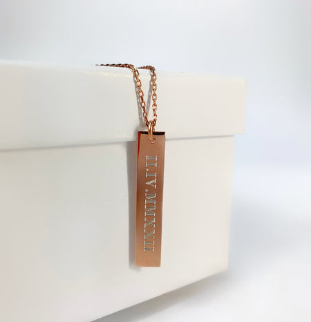 14K Gold Roman Numeral Date Bar Necklace. kays jewelery, jewelery store, jewelery store near me, jewelery near me, jareds jewelery, jareds jewelery, jewelery sale, nameplate necklace, bar pendant with name, bar pendant with name, name necklace, gold chains for men, gold chains, mens necklaces, nameplate necklace, jewelery store in Brooklyn. 