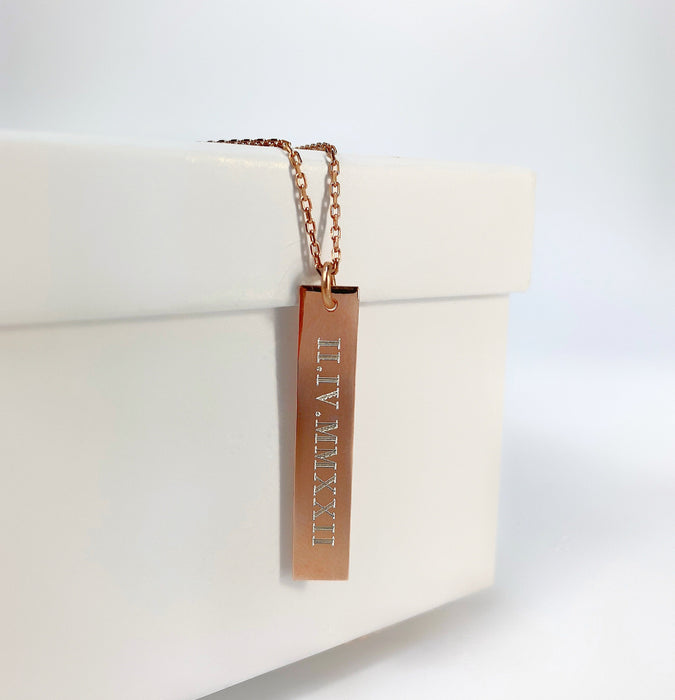14K Gold Roman Numeral Date Bar Necklace. kays jewelery, jewelery store, jewelery store near me, jewelery near me, jareds jewelery, jareds jewelery, jewelery sale, nameplate necklace, bar pendant with name, bar pendant with name, name necklace, gold chains for men, gold chains, mens necklaces, nameplate necklace, jewelery store in Brooklyn. 