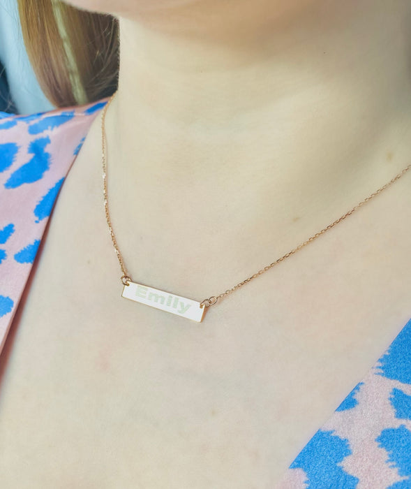 Silver .925 Rose Gold Plating Bar Necklace. kays jewelery, jewelery store, jewelery store near me, jewelery near me, jareds jewelery, jareds jewelery, jewelery sale, nameplate necklace, bar pendant with name, bar pendant with name, name necklace, gold chains for men, gold chains, mens necklaces, nameplate necklace, jewelery store in Brooklyn. 