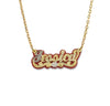 Red Onyx Diamond Cut Script Gold Nameplate Necklace