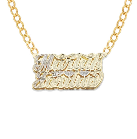 Gold Two Names Script Diamond Cut Double Jewelry Nameplate Necklace