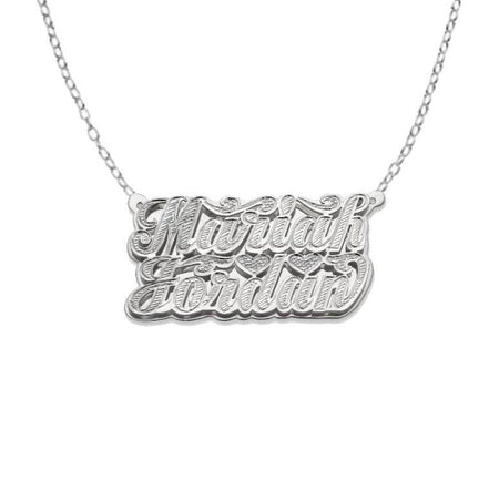 Two Names Script. 925 Sterling Silver Double Nameplate Necklace
