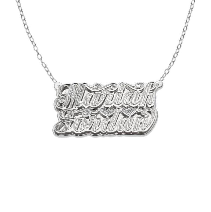 Two Names Script. 925 Sterling Silver Double Nameplate Necklace