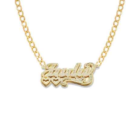 Two Hearts Design Gold Double Nameplate Necklace