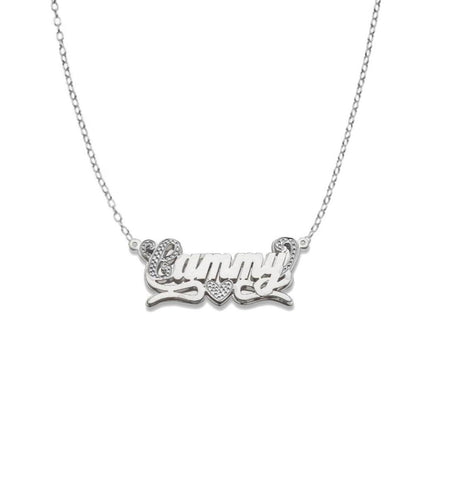 Script Heart Design 925 Sterling Silver Double Nameplate Necklace - Bargain Bazaar Jewelry