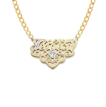 Gold Jewelry Script Diamond Cut Double Nameplate Necklace