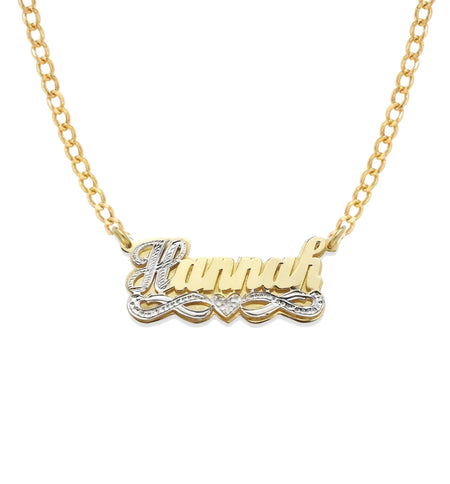 Heart Gold Double Nameplate First Letter Diamond Cut Necklace - Bargain Bazaar Jewelry