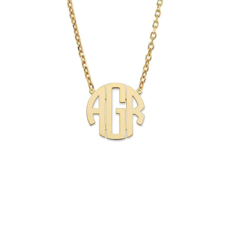 Block Three Initial Gold Monogram Necklace Medium - Bargain Bazaar Jewelry