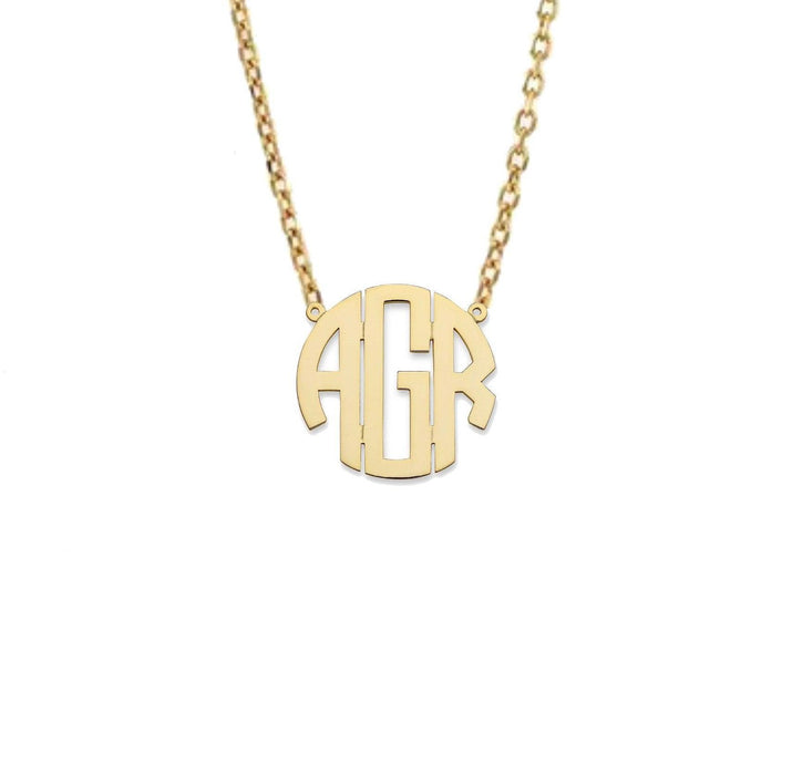 Block Three Initial Gold Monogram Necklace Medium - Bargain Bazaar Jewelry
