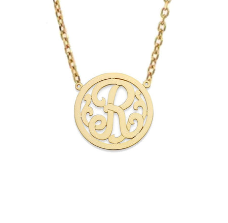 Round Script Monogram Initial Necklace