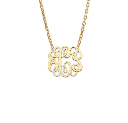 Monogram Gold Necklace Fancy Script Large - Bargain Bazaar Jewelry