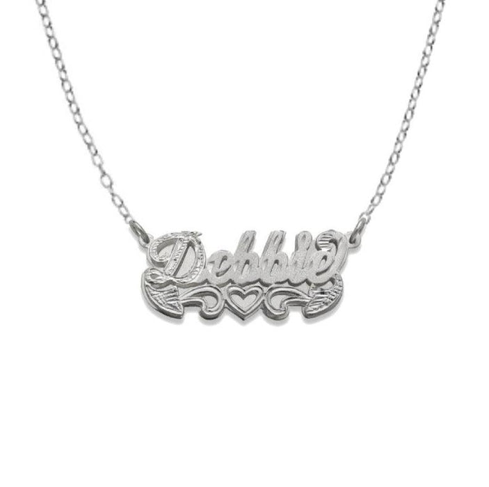 Script One Heart. 925 Sterling Silver Double Nameplate Necklace
