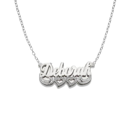 Script Two Hearts Design 925 Sterling Silver Double Nameplate Necklace