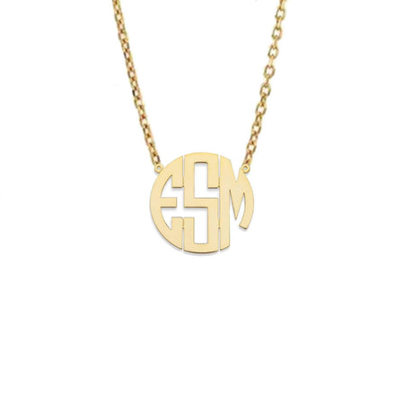 Block Three Initial Gold Monogram Necklace Large - Bargain Bazaar Jewelry