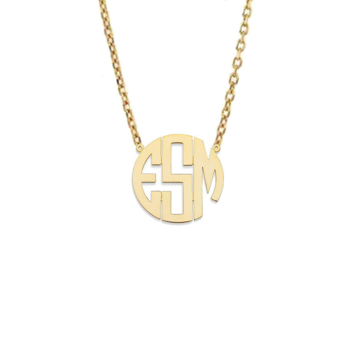 Block Three Initial Gold Monogram Necklace Large - Bargain Bazaar Jewelry