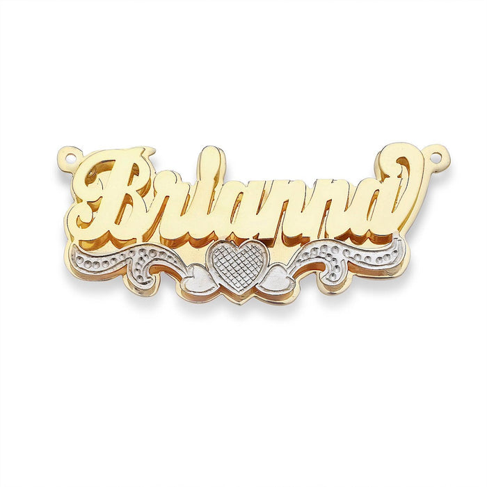 Script Three Hearts Gold Double Nameplate Necklace