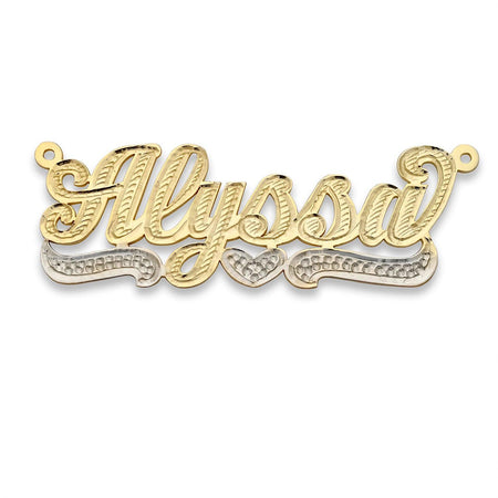 Heart Diamond Cut Script Gold Nameplate Necklace