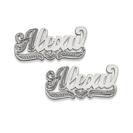Script Single Nameplate. 925 Sterling Silver Stud Earrings