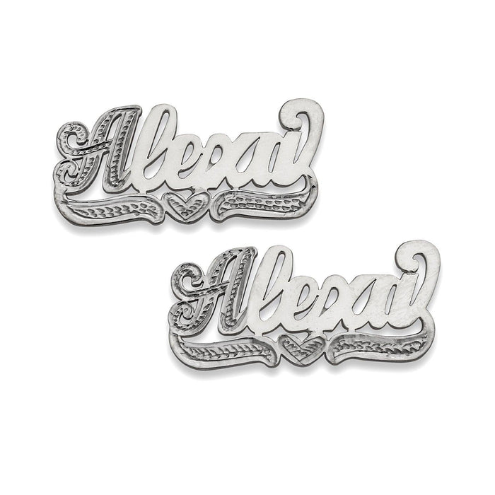 Script Single Nameplate. 925 Sterling Silver Stud Earrings