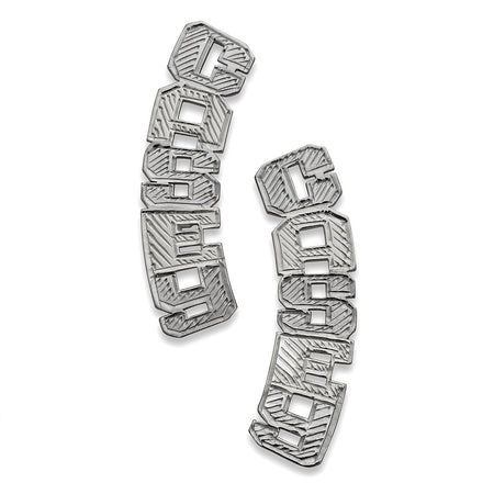 Vertical Block Single Nameplate. 925 Sterling Silver Stud Earrings