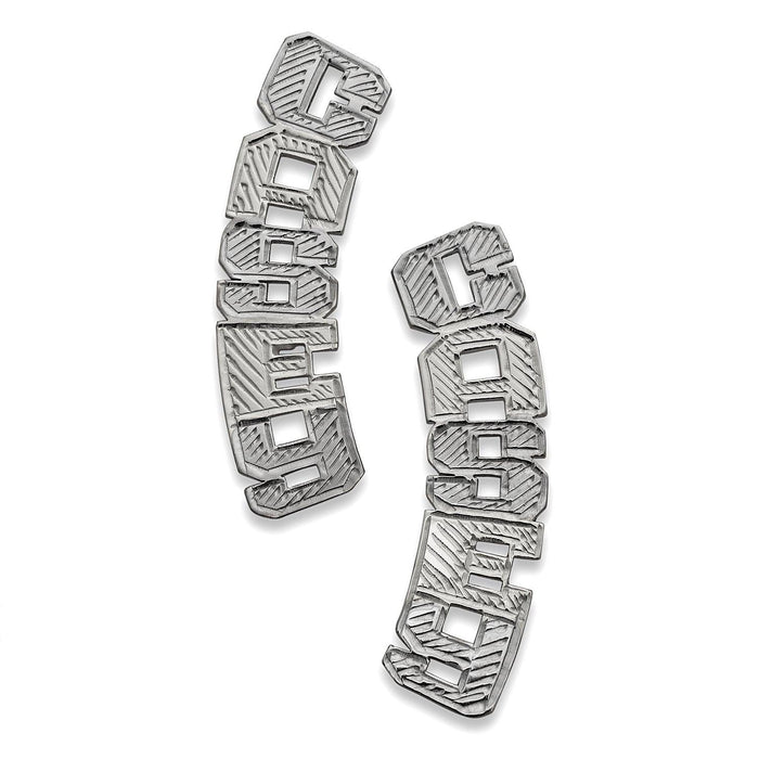 Vertical Block Single Nameplate. 925 Sterling Silver Stud Earrings