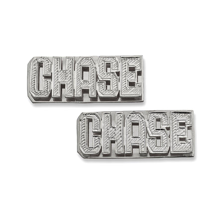 Block Double Nameplate. 925 Sterling Silver Stud Earrings. 