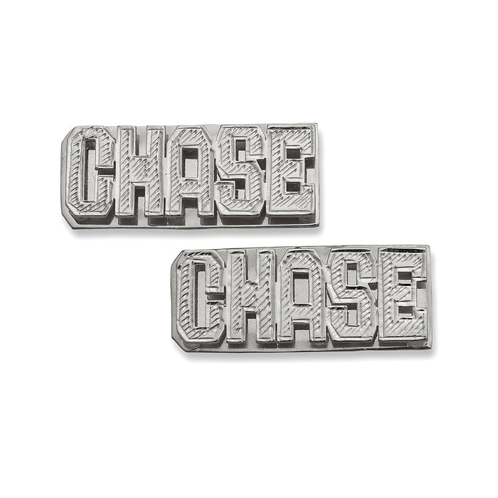 Block Double Nameplate. 925 Sterling Silver Stud Earrings. 