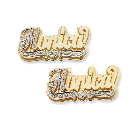 Script Double Nameplate Stud Earrings