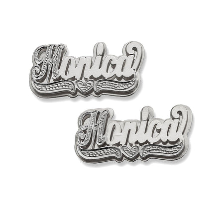 Script Double Nameplate. 925 Sterling Silver Stud Earrings