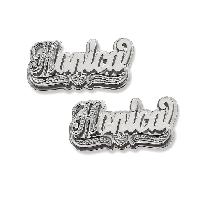 Script Double Nameplate. 925 Sterling Silver Stud Earrings