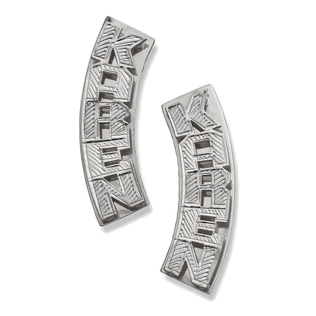 Vertical Block Double Nameplate. 925 Sterling Silver Stud Earrings. 