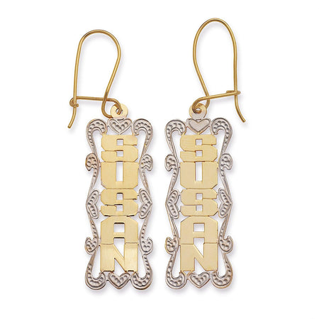 Vertical Block Name Gold Earrings