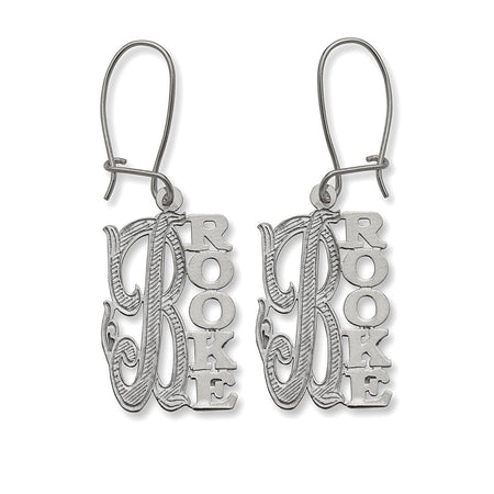 Vertical Name. 925 Sterling Silver Earrings Large Letter