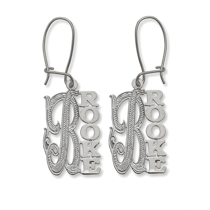 Vertical Name. 925 Sterling Silver Earrings Large Letter