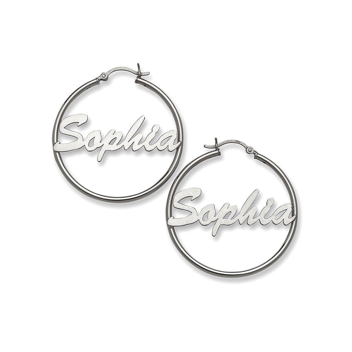 Thin Script. 925 Sterling Silver Hoop Earrings