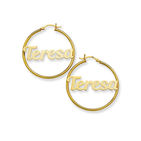 Magnolia Script Name Hoop Gold 10K Earrings