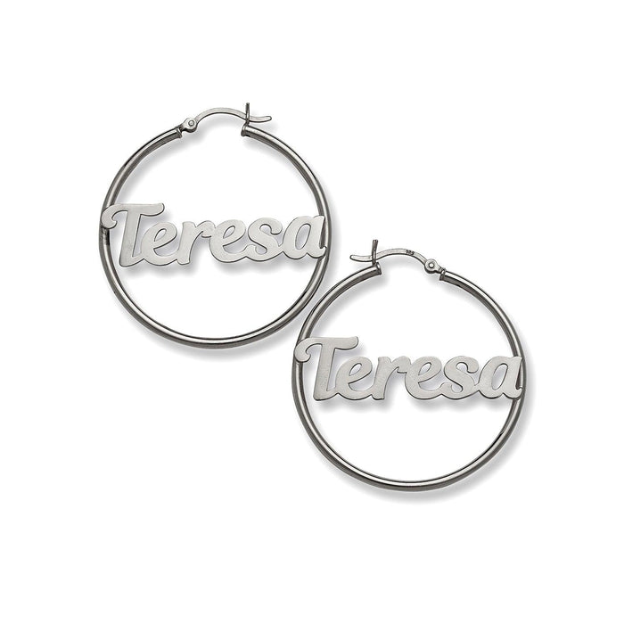 Magnolia Script Name Hoop. 925 Sterling Silver Earrings