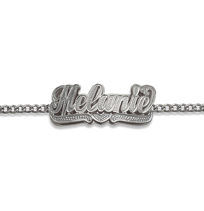 Personalized. 925 Sterling Silver Double Nameplate Heart Bracelet - Bargain Bazaar Jewelry