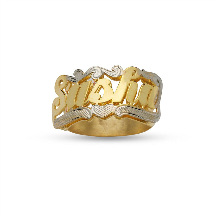 Script Heart Gold Name Ring