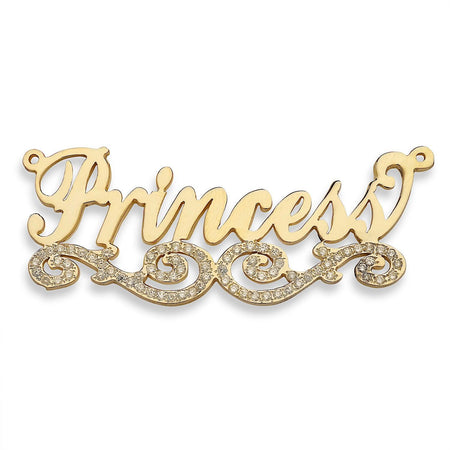 Fancy Script Single Jewelry Nameplate Necklace Gold w Diamonds or CZ Stones