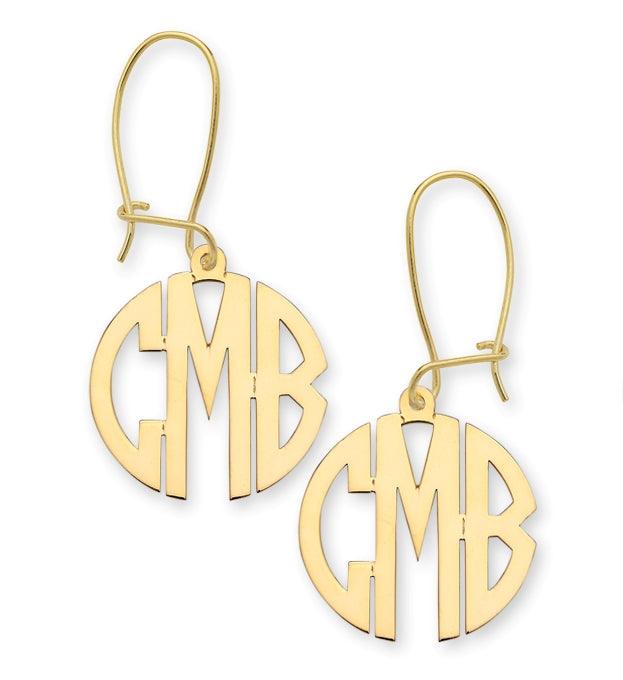 Block Monogram Gold Earrings Three Initial